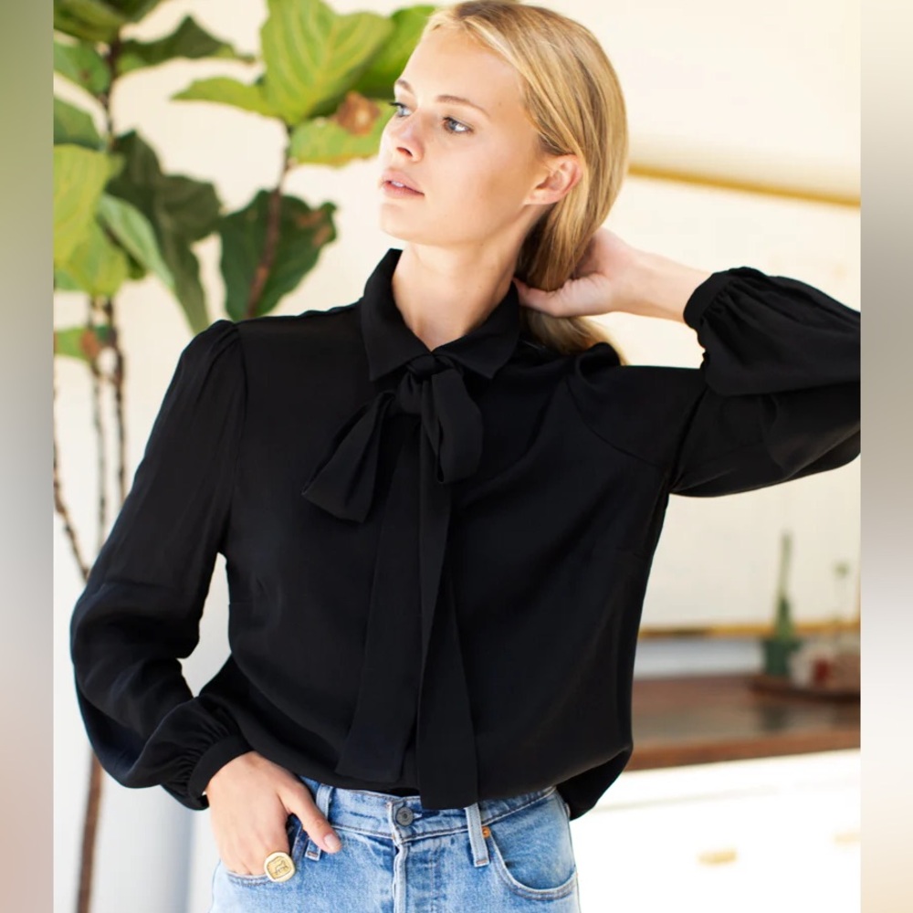 Emerson Fry Black Crepe Blouse with Optional Bow